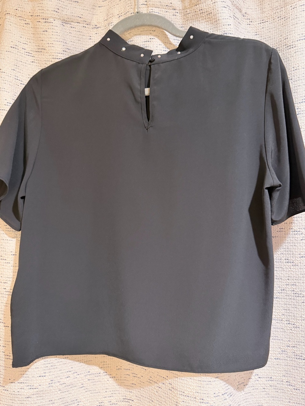 H&M Black Short-Sleeve Mock Neck Top with Stud Accents - Picture 2 of 4